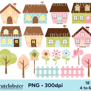Pastell Häuser Clipart, süße Häuser Clipart, Gebäude Clipart, Häuser PNG, kleine Häuser Clipart, persönlichen Gebrauch, kommerzielle Nutzung