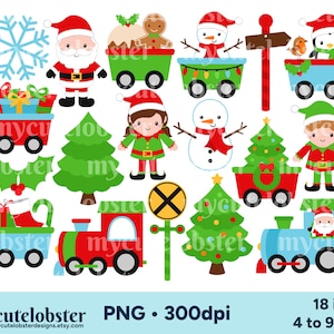 Clipart train de Noël, Clipart train festif, Noël mignon PNG, Train de Noël PNG, Clipart train, usage personnel, usage Commercial