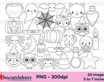 Sellos digitales de Halloween: contornos de calabaza, imágenes prediseñadas de fantasmas, descarga digital PNG