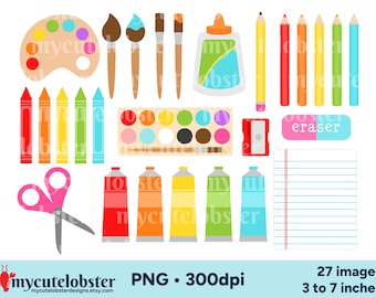 Art Supplies Clipart - painting clip art, artist graphics, PNG Digital Download