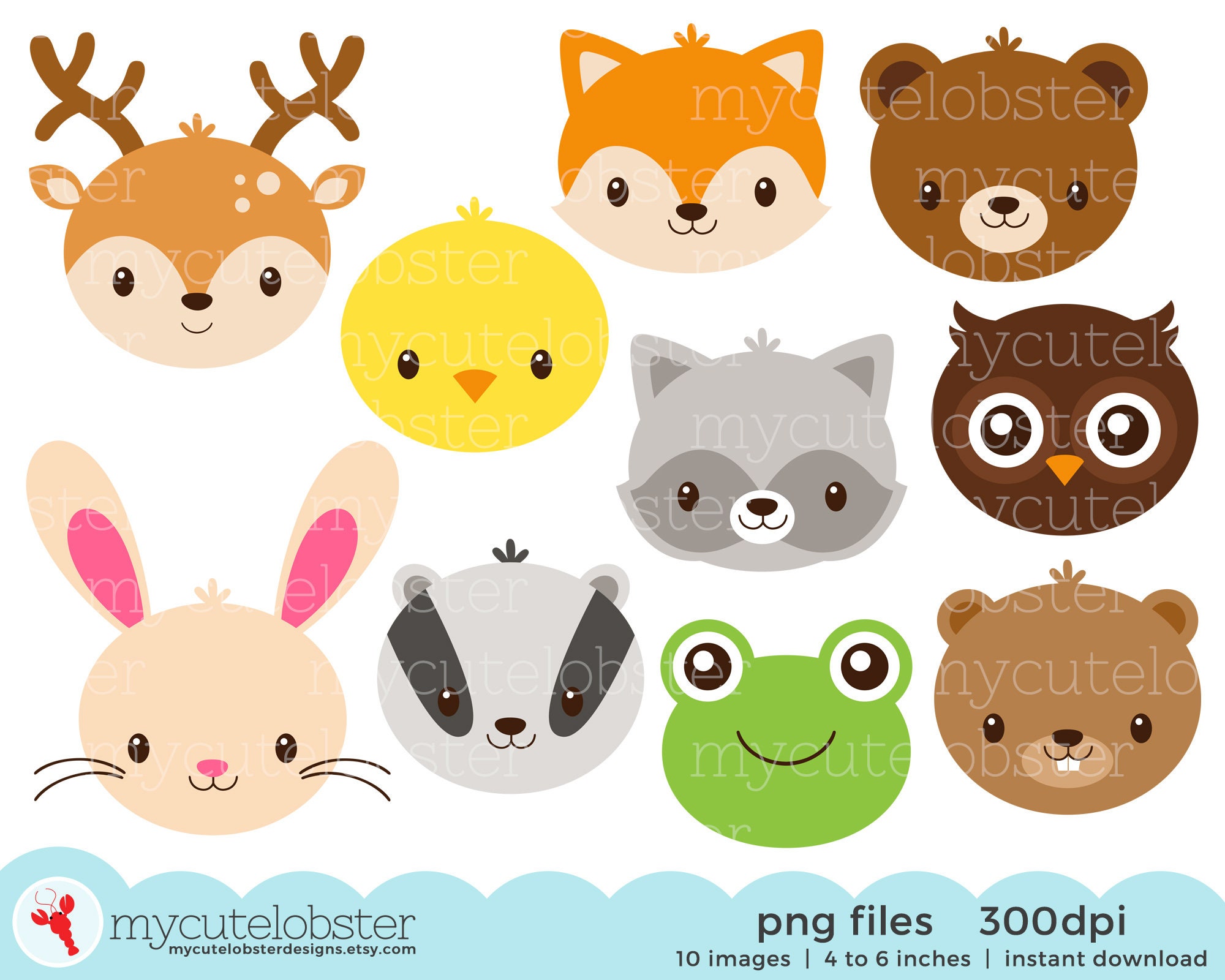 Woodland Animal Faces Clipart Set Cute Animals Rabbit - Etsy Woodland Animal Faces Clipart Set Cute Animals Rabbit - Etsy