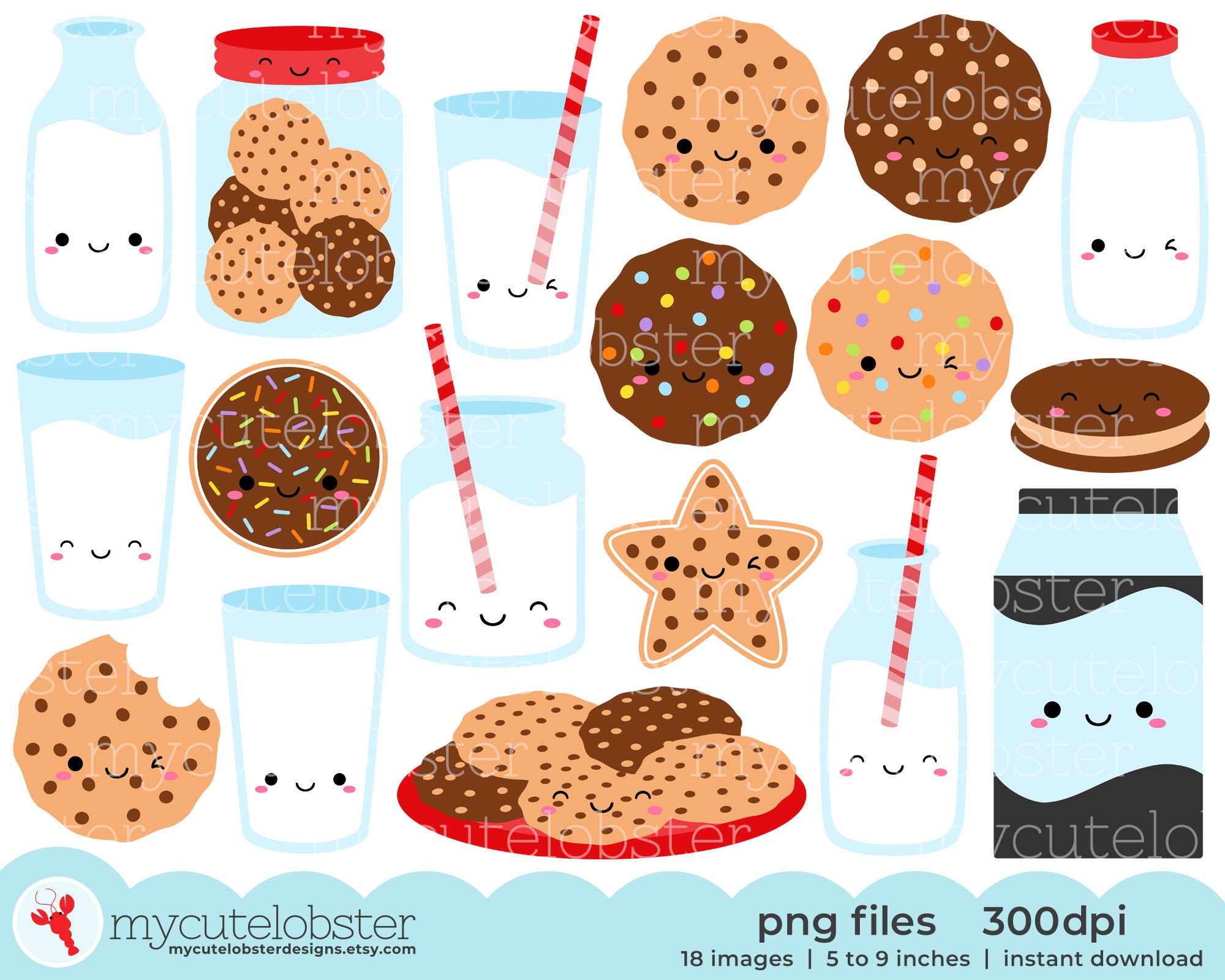 Cute Milk & Cookies Clipart Clip Art Set of Happy Milk Cute - Etsy