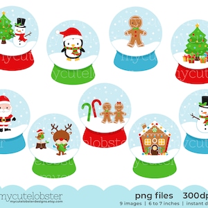 Christmas Snow Globes Clipart set of Christmas snowglobes, snow globe clip art Instant Download, Personal Use, Commercial Use, PNG image 1