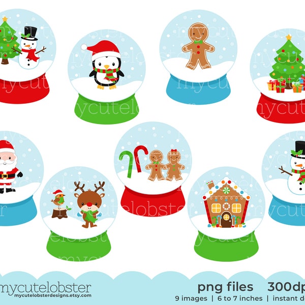 Christmas Snow Globes Clipart - set of Christmas snowglobes, snow globe clip art - Instant Download, Personal Use, Commercial Use, PNG