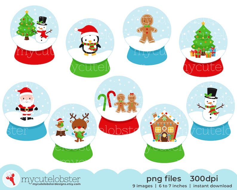 Christmas Snow Globes Clipart set of Christmas snowglobes, snow globe clip art Instant Download, Personal Use, Commercial Use, PNG image 1