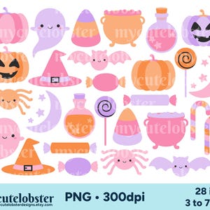 Lustige Halloween Clipart - Geister, Kürbisse, Süßigkeiten, Fledermäuse, Halloween Clipart Set - Sofort Download, Kommerzieller Gebrauch, PNG