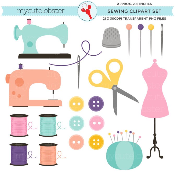 Pretty Sewing Clipart Set clip art set of sewing items | Etsy