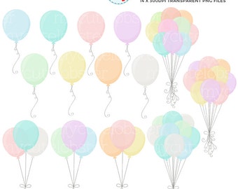 Party Balloons Clipart Set - clip art set of balloons, party balloon, childrens party - Instant Download, Personal Use, Commercial Use, PNG