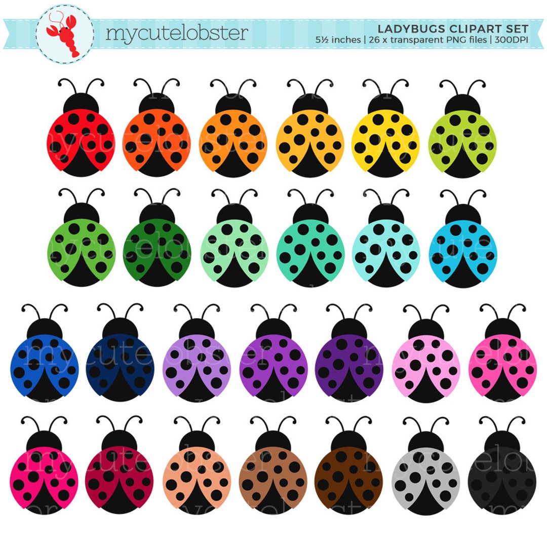Rainbow Ladybugs Clipart Set Ladybirds, Bugs, Cute Rainbow Clip Art
