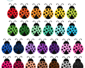 Rainbow Ladybugs Clipart Set - ladybirds, bugs, cute rainbow clip art, insects - Instant Download, Personal Use, Commercial Use, PNG