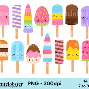 Schattige ijslollies clipart - set vrolijke ijslollies, ijslolly, ijs, schattig - Instant Download, persoonlijk gebruik, commercieel gebruik, PNG