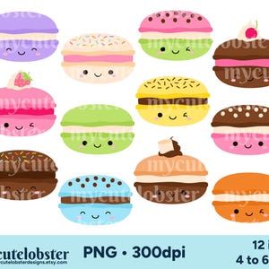 Cute Macarons Clipart - set of happy macarons, fun macarons clip art set, macarons - Instant Download, Personal Use, Commercial Use, PNG