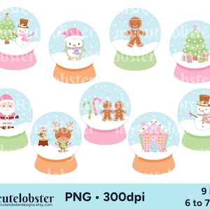 Pastel Christmas Snow Globes Clipart - cute snowglobes, Christmas, snow globe clip art - Instant Download, Personal Use, Commercial Use, PNG