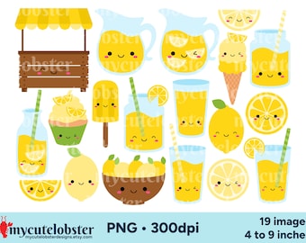Citronlemonad Clipart - glad citrongrafik, sommardrycker clipart, PNG digital nedladdning