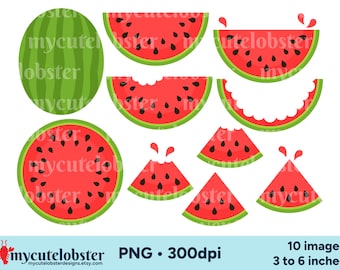 Watermelon Clipart - fruit clip art set, melon graphics, PNG Digital Download