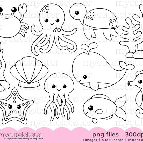 Sea Creatures Digital Stamps Outlines Line Art Cute Sea - Etsy Sea Creatures Digital Stamps Outlines Line Art Cute Sea - Etsy
