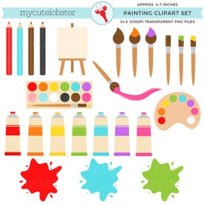 Painting Clipart Set - clip art set of paints, art set, easel, brushes - Instant Download, Personal Use, Commercial Use, PNG