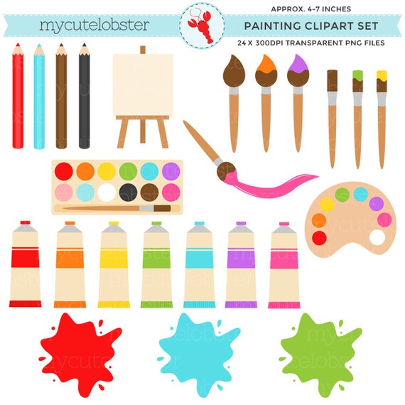 Art Supplies Clipart - Instant Download - Art - Paint - Paint Brushes -  Crayons - Rainbow - Paint Splashes - PNG Files