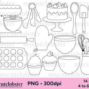 Sellos digitales para hornear - conjunto de sellos digitales para hornear, contornos para hornear, batidor, pastel, sellos - Descarga instantánea, uso personal, uso comercial, PNG