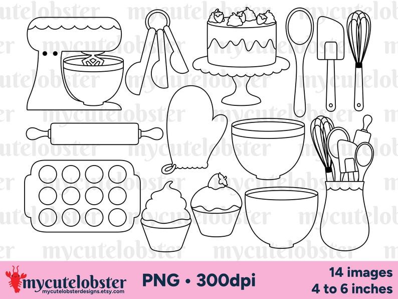 Baking Digital Stamps - Baking Digital Stamp Set, Baking Outlines ...