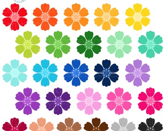 Rainbow Flowers Clipart Set - flower clip art, floral, rainbow flower, Spring flowers - Instant Download, Personal Use, Commercial Use, PNG