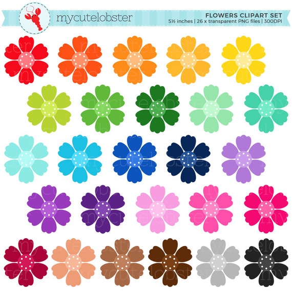 rainbow flowers clipart set flower clip art floral rainbow etsy