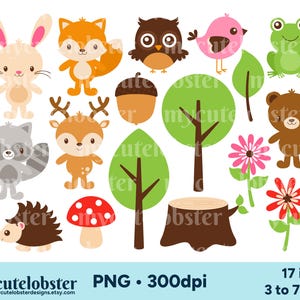 Ensemble de clipart amis de la forêt - ensemble d'images clipart animaux, renard, hérisson, forêt, arbres - téléchargement immédiat, usage personnel, usage commercial, PNG