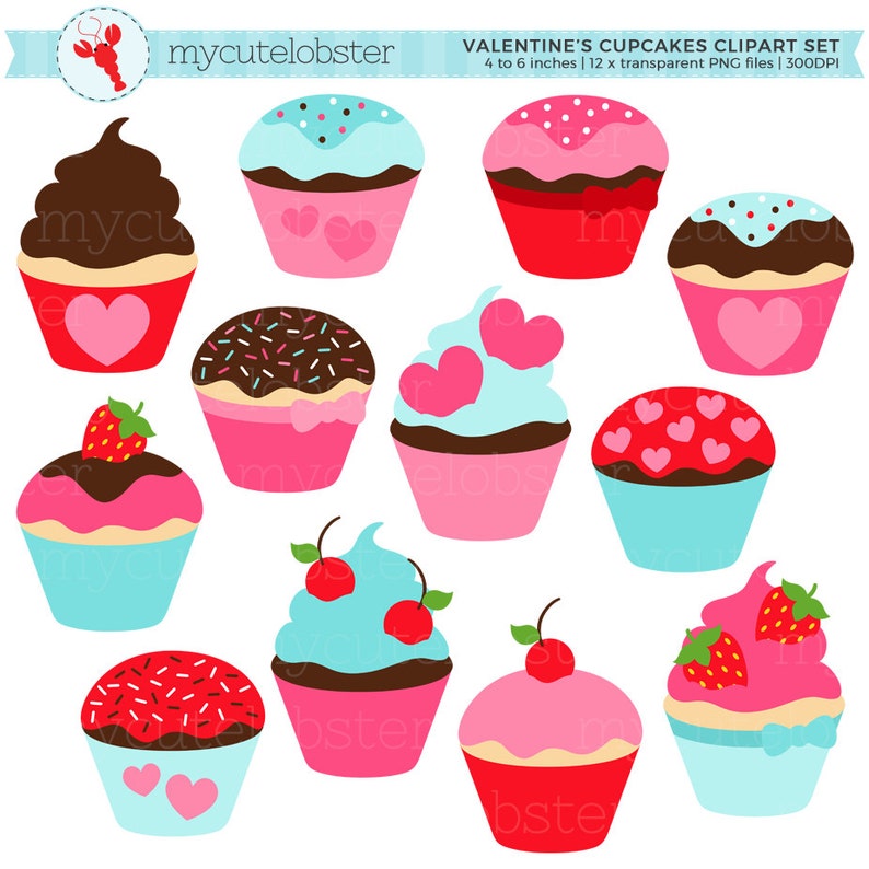 Valentine cupcake stock vector. illustration of fresh Valentine's Cupcakes Clipart Set cupcakes hearts | Etsy