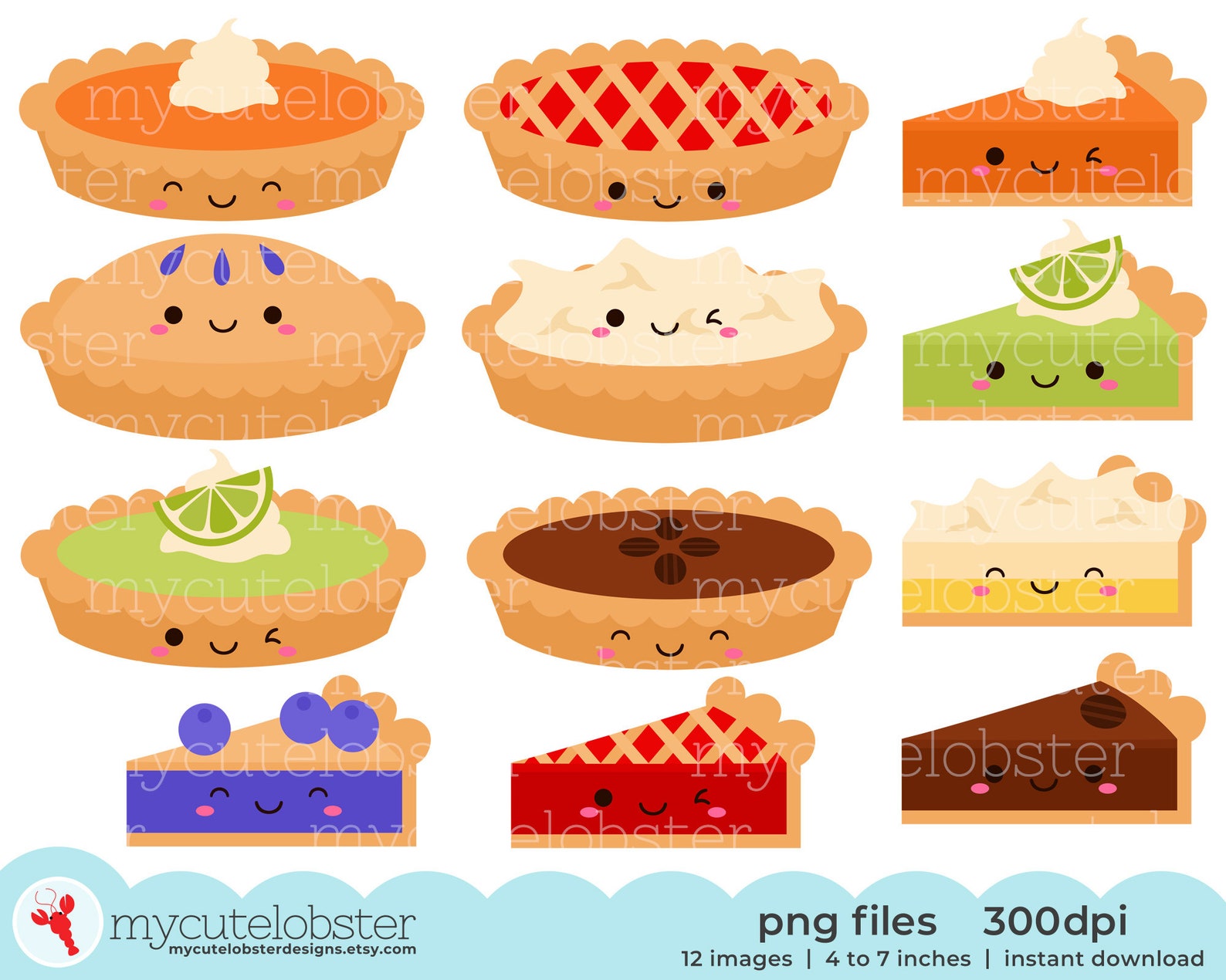 Cute Pies Clipart Set of Pies Cute Pies Fun Pies Clipart Etsy