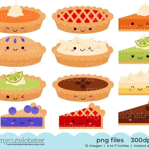 Cute Pies Clipart - set of pies, cute pies, fun pies clipart set, pie slices - Instant Download, Personal Use, Commercial Use, PNG