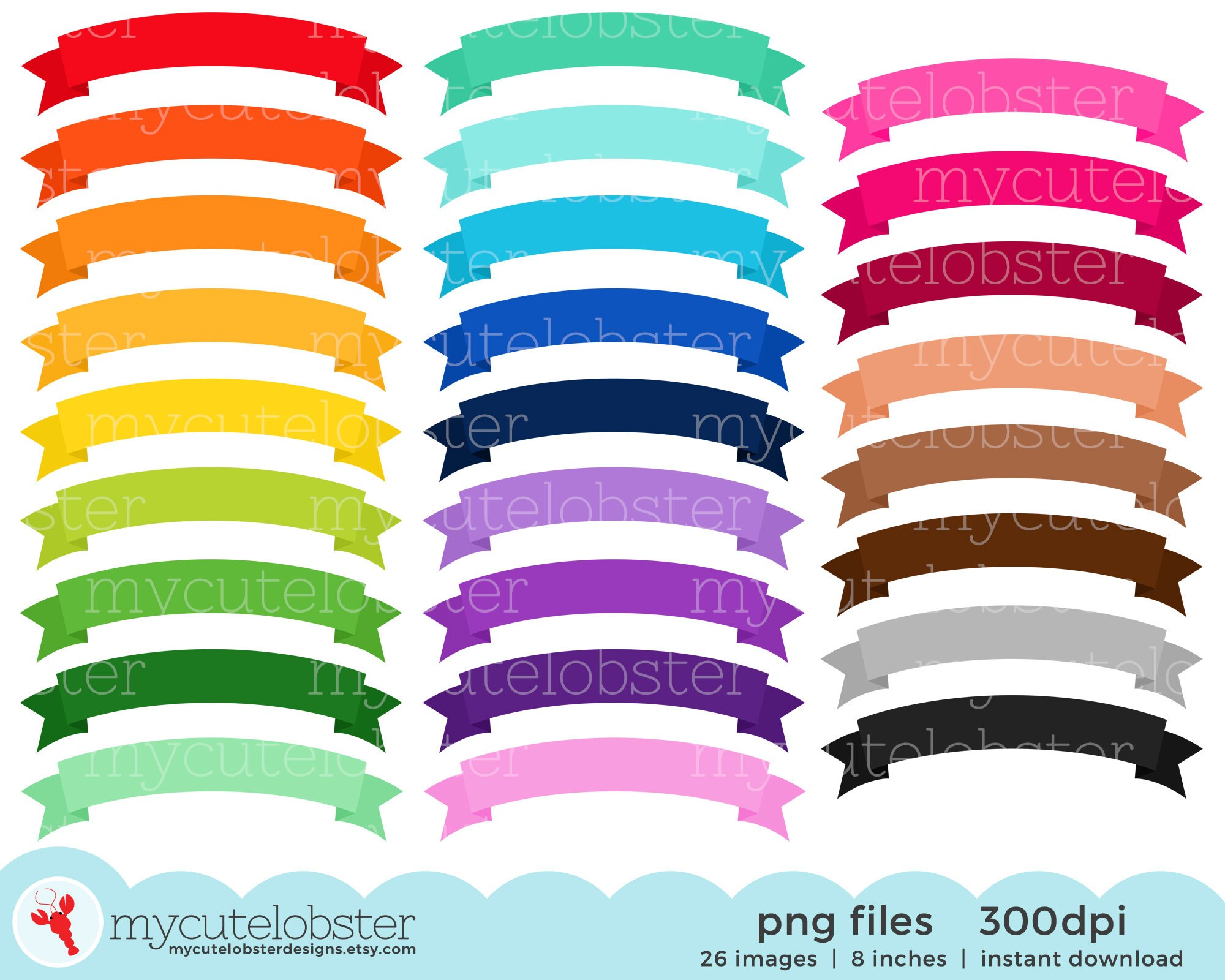 Rainbow Banners Clipart Set curved banners rainbow banner Etsy