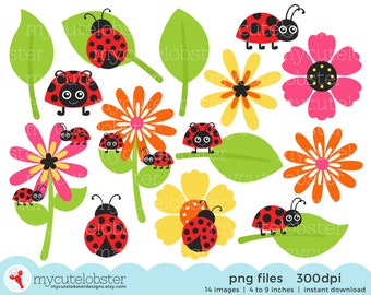 Ladybugs Clipart Set - clip art set of red ladybugs, ladybirds, insects, cute ladybug - Instant Download, Personal Use, Commercial Use, PNG