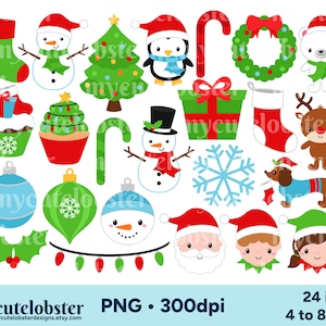 Frohe Weihnachten Clipart - Weihnachten Clip Art Set, Feiertage, Elfe, Baum, Strumpf - Sofort Download, Kommerzielle Nutzung, PNG