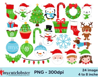 Christmas Clipart - festive clip art set, holiday graphics, PNG Digital Download