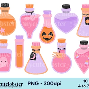 Fun Halloween Potions Clipart - halloween clip art, potion clipart, potion bottles - Instant Download, Personal Use, Commercial Use, PNG