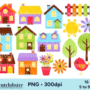 Summer Houses Clipart - set of summer houses, buildings, cute houses clip art, house - Instant Download, Personal Use, Commercial Use, PNG