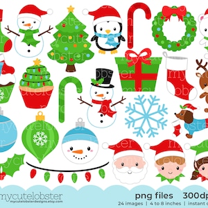 Happy Christmas Clipart Christmas clip art set, holidays, elf, tree, stocking Instant Download, Personal Use, Commercial Use, PNG image 1