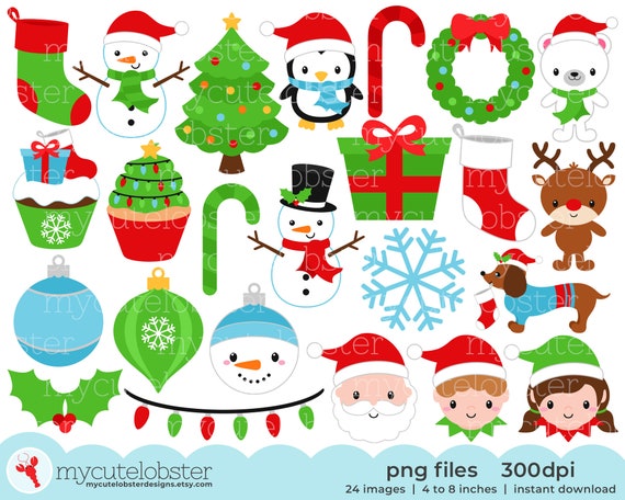 Happy Christmas Clipart Christmas Clip Art Set Holidays - Etsy