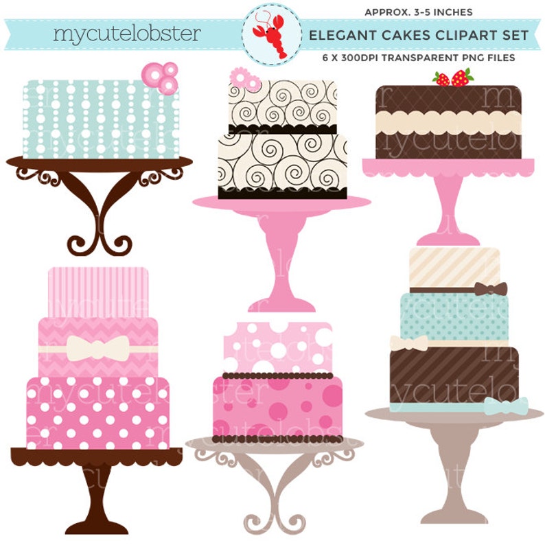 Cakes Clipart Set Clip Art Set of Elegant Cakes Instant Etsy