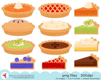 Pies Clipart Set - clip art set of pies, pumpkin, cherry, blueberry, pecan, lime, pie - Instant Download, Personal Use, Commercial Use, PNG