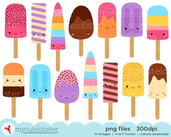 Cute Ice Lollies Clipart Set Clip Art Set of Happy Ice | Etsy