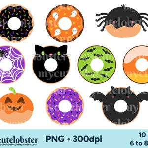 Halloween Donuts Clipart - fun donuts, cute donuts, halloween clip art, doughnuts - Instant Download, Personal Use, Commercial Use, PNG