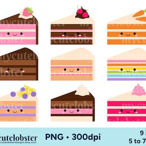 Clipart de tranches de gâteau mignon, joyeux gâteau des cliparts, des tranches de gâteau PNG, des cliparts nourriture, des cliparts cuisson, des cliparts nourriture mignonne, usage personnel, usage Commercial