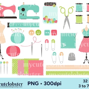 Clipart de costura, Clipart de máquinas de costura, PNG de costura, Clipart de costura fofo, Clipart de costura divertido, Uso pessoal, Uso comercial
