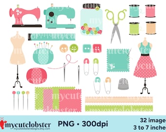 Sewing Clipart - embroidery clip art, sewing machine graphics, PNG Digital Download