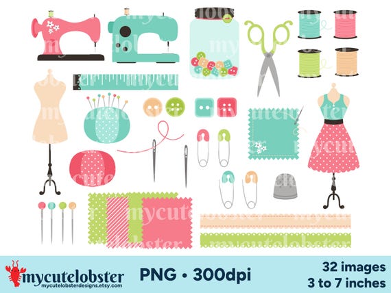 Sewing Clipart, Sewing Machines Clipart, Sewing PNG, Cute Sewing Clipart, Fun Sewing Clipart, Personal Use, Commercial Use
