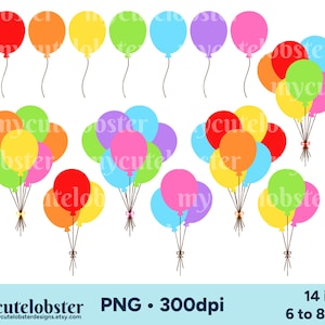 Ballons Clipart, Regenbogen Ballons Clipart, Ballons PNG, Party Ballons Clipart, Geburtstag Clipart, persönlicher Gebrauch, kommerzielle Nutzung