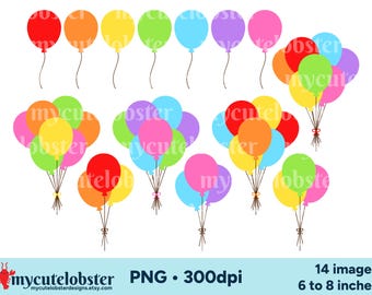 Clipart di palloncini arcobaleno - grafica per compleanno, set di clipart per feste, download digitale PNG