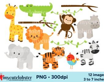 Safari Animals Clipart - jungle clip art, PNG Digital Download