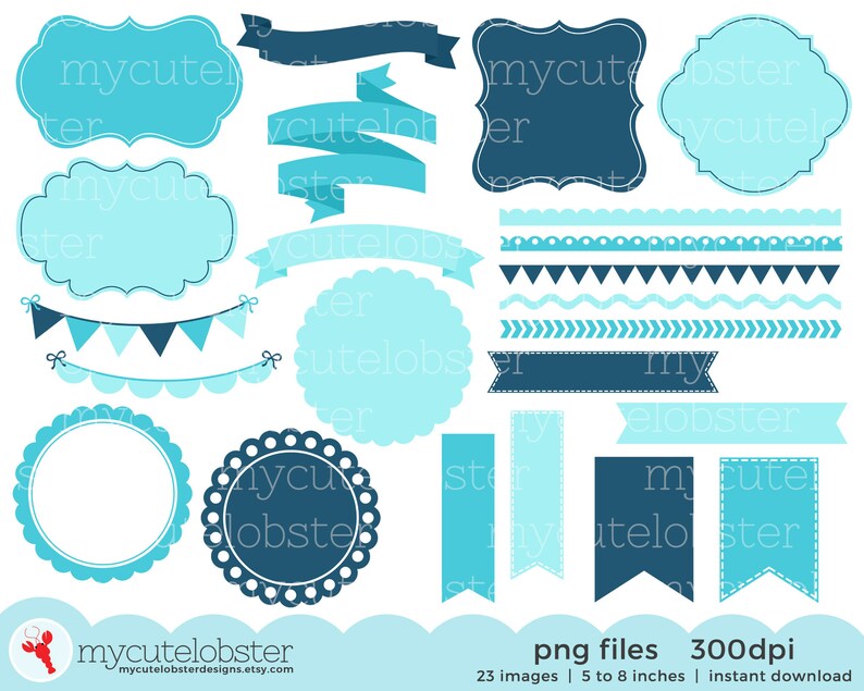 Borders Banners & Frames Clipart Set Clip Art Set of Blue Etsy